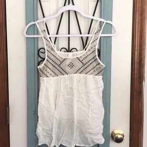 Aeropostale XS High-low Tank Top White with lace and embroidery